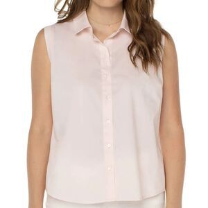 NWT Liverpool Los Angeles Sleeveless‎ Poplin Button Front Shirt Top Size XS